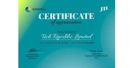 Tech Republic Limited get a appreciation certificate from JTI